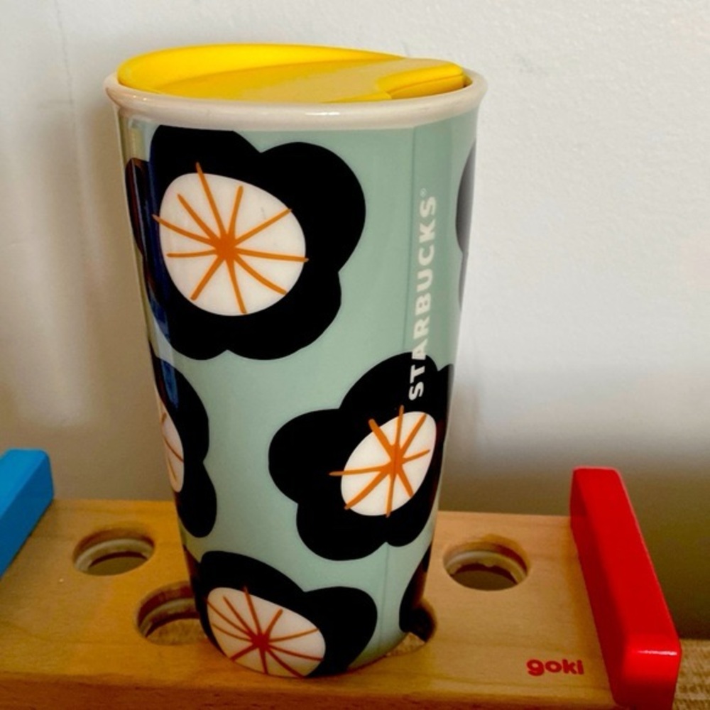 Starbucks Spring Black Blue Green Floral Coffee Tea Tumbler